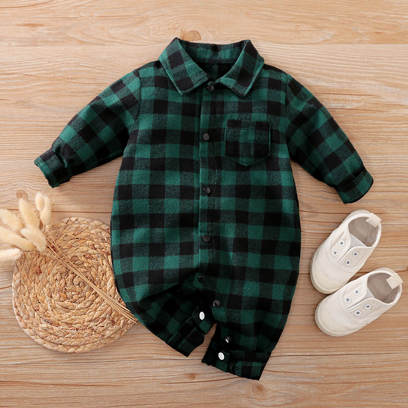 Baby Xmas Clothing - Neugeborenes Baby Kleidung Grün Plaid Junge
