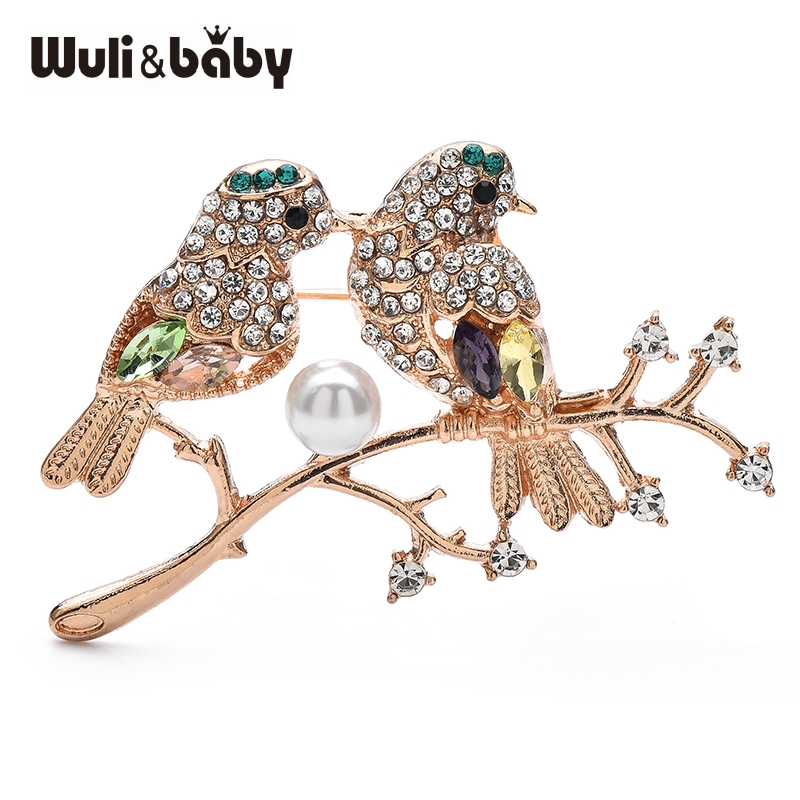 Baby Xmas Clothing - Wuli&baby Kristall Paar Vögel Bullfinch Brosche